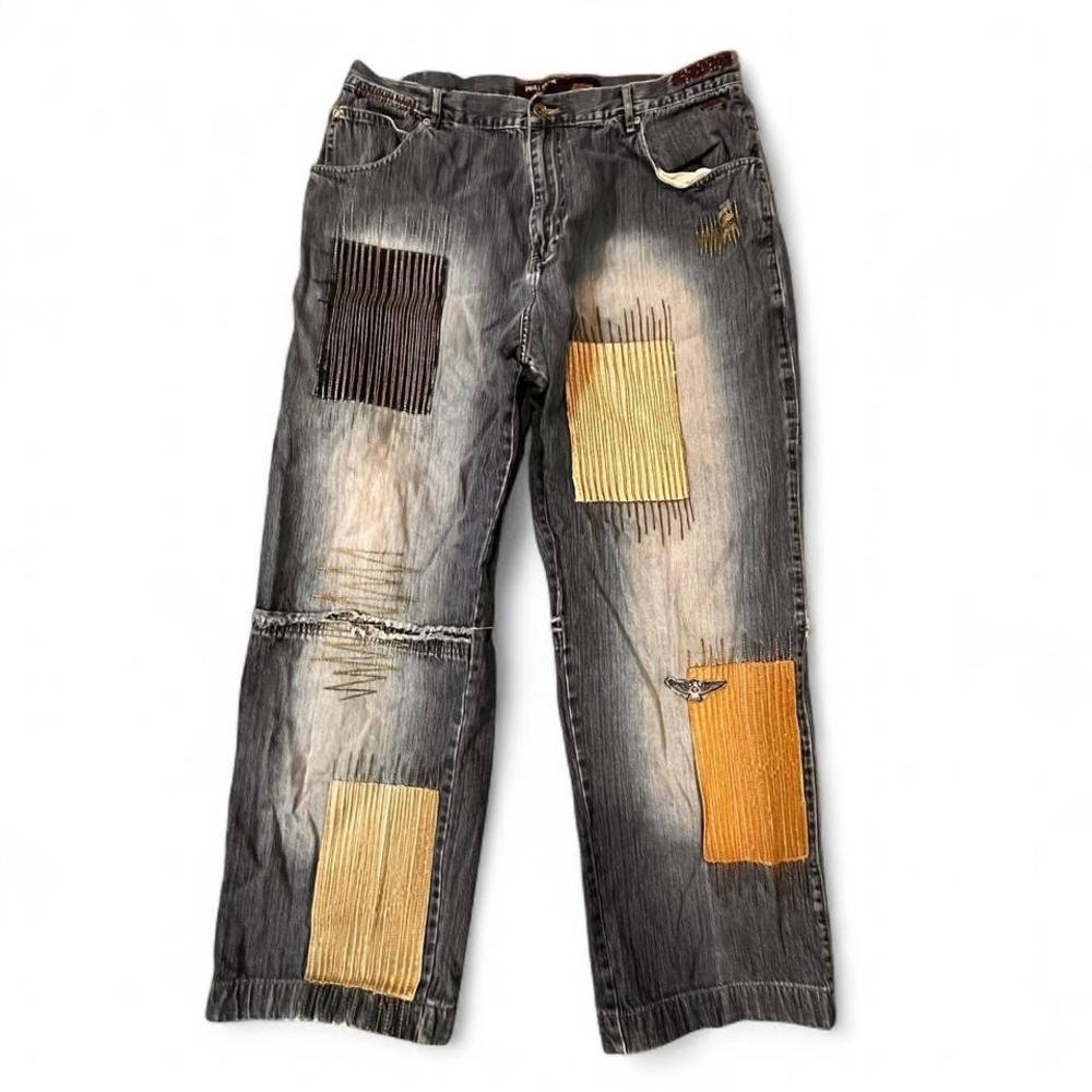 Phat Farm Y2K Patchwork Embroidered Baggy Jeans Men's 40x33
